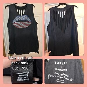 Torrid Black American Flag Cut-Out Tank Top